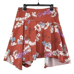 Roxy Floral Linen Blend Asymmetrical Handkerchief Boho Mini Skirt Womens 9